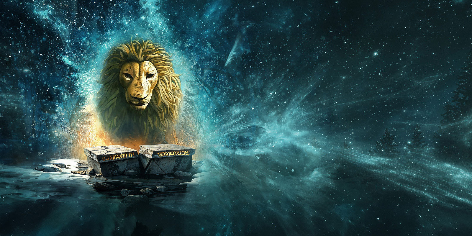 Web Banner of a magical scene of Aslan from the Live on Stage Theatre production of the Lion the Witch and the Wardrobe at Williams Event Center (formerly Welk Resort)