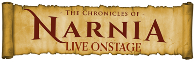 The Chronicles of Narnia Live Onstage Red on parchment scroll banner Title with Effect